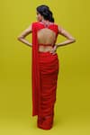 Shop_Rishi and Soujit_Red Jacket Organza Embroidery Thread Cutwork Pre-draped Saree With _at_Aza_Fashions