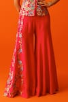 Rishi and Soujit_Pink Bemberg Silk Embroidery Thread Scoop Neck Work Waistcoat And Flared Pant Set _Online_at_Aza_Fashions