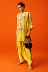 Buy_Rishi and Soujit_Green Crepe Embroidery Thread Mandarin Collar Tropical Kaftan And Dhoti Pant Set _Online_at_Aza_Fashions