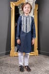 Buy_Hoity Moppet_Blue Denim Embroidered Thread Kurta Set _at_Aza_Fashions