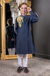 Buy_Hoity Moppet_Blue Denim Hand Painted Sherkhan Kurta With Pyjama _at_Aza_Fashions