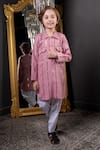 Buy_Hoity Moppet_Pink Linen Embellished Stripped Softly Metallic Kurta With Pyjama _at_Aza_Fashions