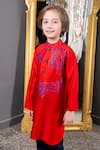 Buy_Hoity Moppet_Red Cotton Silk Embroidered Thread Spidey Kurta With Pyjama _Online_at_Aza_Fashions