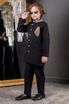 Hoity Moppet_Black Suiting Crepe Embroidered Beads Tusker Sherwani With Pant _at_Aza_Fashions