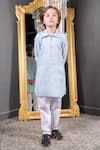 Hoity Moppet_Sky Blue Linen Embellishment Metallic Stripe Azure Kurta With Pyjama _Online_at_Aza_Fashions