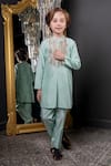 Buy_Hoity Moppet_Green Cotton Silk Embroidered Gold Thread Born To Shine Kurta With Pyjama _at_Aza_Fashions