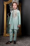 Hoity Moppet_Green Cotton Silk Embroidered Gold Thread Born To Shine Kurta With Pyjama _Online_at_Aza_Fashions