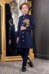 Hoity Moppet_Blue Suiting Crepe Embroidered Dragon Sherwani With Pant _Online_at_Aza_Fashions