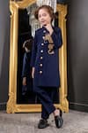 Shop_Hoity Moppet_Blue Suiting Crepe Embroidered Dragon Sherwani With Pant _Online_at_Aza_Fashions