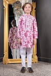 Hoity Moppet_Pink Georgette Embroidered Mirror Lace Florent Abstract Print Kurta With Pyjama _Online_at_Aza_Fashions