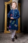 Shop_Hoity Moppet_Blue Cotton Silk Hand Painted Remote Controller Game Boy Kurta With Pyjama _Online_at_Aza_Fashions