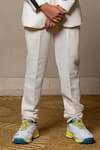 Kirti Agarwal - Pret N Couture_White Armani Fabric Embellished Beads Jacket Pant Set _Online_at_Aza_Fashions