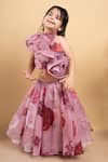 Buy_Kirti Agarwal - Pret N Couture_Pink Organza Floral Ruffled Top And Lehenga Set _at_Aza_Fashions