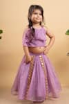 Buy_Kirti Agarwal - Pret N Couture_Purple Organza Embroidered Bead Embellished Top And Lehenga Set _at_Aza_Fashions