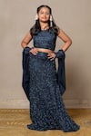 Buy_Kirti Agarwal - Pret N Couture_Blue Net Embroidery Cutdana Lehenga Set _at_Aza_Fashions