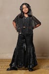 Buy_Kirti Agarwal - Pret N Couture_Black Satin Silk Embroidery Bead Cape Pant Set _at_Aza_Fashions