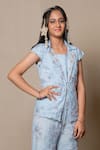 Kirti Agarwal - Pret N Couture_Blue Net Embroidery Bead Floral Jacket Flared Pant Set _Online_at_Aza_Fashions