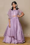 Buy_Kirti Agarwal - Pret N Couture_Purple Satin Organza Embroidery Bead Stripe Cape Skirt Set _at_Aza_Fashions