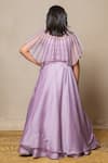 Shop_Kirti Agarwal - Pret N Couture_Purple Satin Organza Embroidery Bead Stripe Cape Skirt Set _at_Aza_Fashions