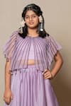 Buy_Kirti Agarwal - Pret N Couture_Purple Satin Organza Embroidery Bead Stripe Cape Skirt Set _Online_at_Aza_Fashions