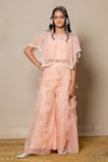 Buy_Kirti Agarwal - Pret N Couture_Peach Net Embroidery Bead Cape Palazzo Set _at_Aza_Fashions