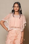 Buy_Kirti Agarwal - Pret N Couture_Peach Net Embroidery Bead Cape Palazzo Set _Online_at_Aza_Fashions