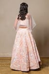 Shop_Kirti Agarwal - Pret N Couture_Peach Net Embroidery Bead Placket Cape Lehenga Set _at_Aza_Fashions