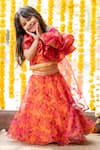 Kirti Agarwal - Pret N Couture_Orange Organza Embroidered Sequin Scribble Floral Print Lehenga Set _Online_at_Aza_Fashions