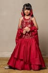 Buy_Kirti Agarwal - Pret N Couture_Red Satin Organza Embroidered Sequin Top Skirt Set _at_Aza_Fashions