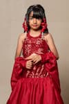 Kirti Agarwal - Pret N Couture_Red Satin Organza Embroidered Sequin Top Skirt Set _Online_at_Aza_Fashions