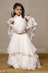 Buy_Kirti Agarwal - Pret N Couture_Off White Satin Silk Embroidered Sequin And Pearl Cape & Skirt Set _at_Aza_Fashions