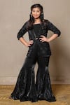 Buy_Kirti Agarwal - Pret N Couture_Black Net Beads Floral Beadwork Blazer Pant Set _at_Aza_Fashions