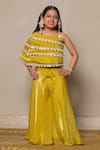 Buy_Kirti Agarwal - Pret N Couture_Yellow Satin Silk Embroidered Sequin Assymetric Top With Pant _at_Aza_Fashions