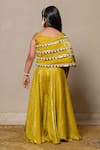 Shop_Kirti Agarwal - Pret N Couture_Yellow Satin Silk Embroidered Sequin Assymetric Top With Pant _at_Aza_Fashions