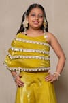 Kirti Agarwal - Pret N Couture_Yellow Satin Silk Embroidered Sequin Assymetric Top With Pant _Online_at_Aza_Fashions