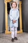 Buy_Hoity Moppet_Sky Blue Linen Embellishment Metallic Stripe Azure Kurta With Pyjama _at_Aza_Fashions