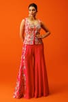 Buy_Rishi and Soujit_Pink Bemberg Silk Embroidery Thread Scoop Neck Work Waistcoat And Flared Pant Set _at_Aza_Fashions