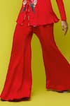 Buy_Rishi and Soujit_Red Jacket Georgette Embroidery Thread Shawl Collar Floral And Flared Pant Set _Online_at_Aza_Fashions