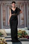 Buy_Nidhika Shekhar_Black Crepe Embroidery Cutdana V Neck Sequin Structured Blouse With Skirt _at_Aza_Fashions