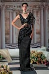 Nidhika Shekhar_Black Crepe Embroidery Cutdana V Neck Sequin Structured Blouse With Skirt _Online_at_Aza_Fashions