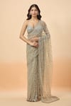 Shop_Seema Gujral_Grey Embroidered Sequins Sweetheart Saree With Blouse 