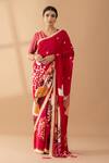 Buy_Thee Modern Roots_Red Crepe Printed Botanical Saree _at_Aza_Fashions