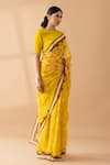 Buy_Thee Modern Roots_Yellow Chiffon Print Petal Floral Saree _at_Aza_Fashions