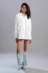 Buy_POOJA SHROFF_White Cotton Plain Frills Collar Scanline Shirt _at_Aza_Fashions