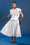 Buy_POOJA SHROFF_White Cotton Denim Plain Pintuck Notched Parallel Elegance Fit And Flared Dress _at_Aza_Fashions