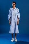 Buy_POOJA SHROFF_Blue Cotton Printed Stripped Collar Spectrum Shirt Dress _at_Aza_Fashions