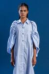 POOJA SHROFF_Blue Cotton Printed Stripped Collar Spectrum Shirt Dress _Online_at_Aza_Fashions