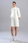 Buy_POOJA SHROFF_White Denim Plain Cutwork Round Vector Vibe Dress _at_Aza_Fashions