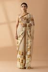 Buy_Thee Modern Roots_Beige Chiffon Print Desert Hills Contrast Mystical Saree 