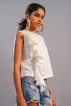 Buy_POOJA SHROFF_White Denim Plain Cutwork Round Modular Muse Top _at_Aza_Fashions